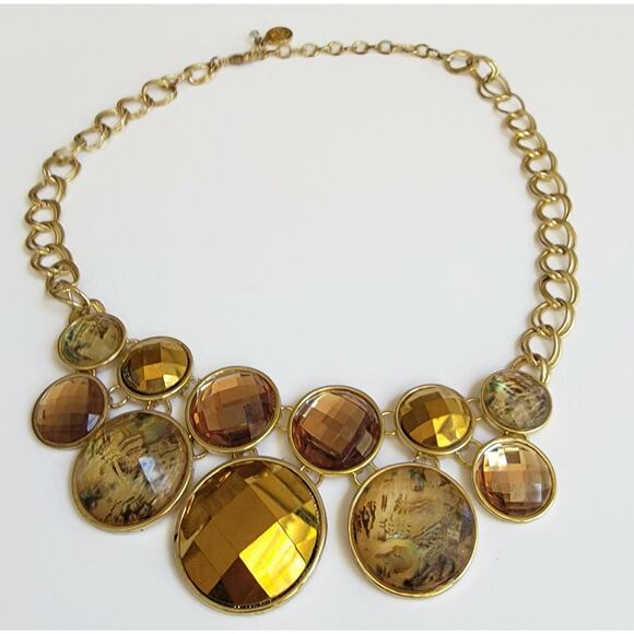 Y2K Golden Tone Reflective Statement Necklace - Chic Vintage Accessory - Picture 4 of 10